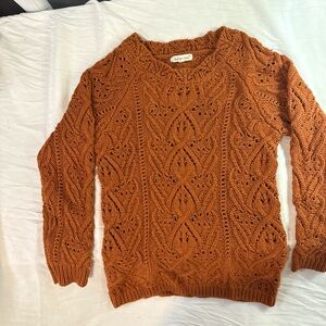 Madewell Orange Crew Neck Sweater with Intricate Knit Design